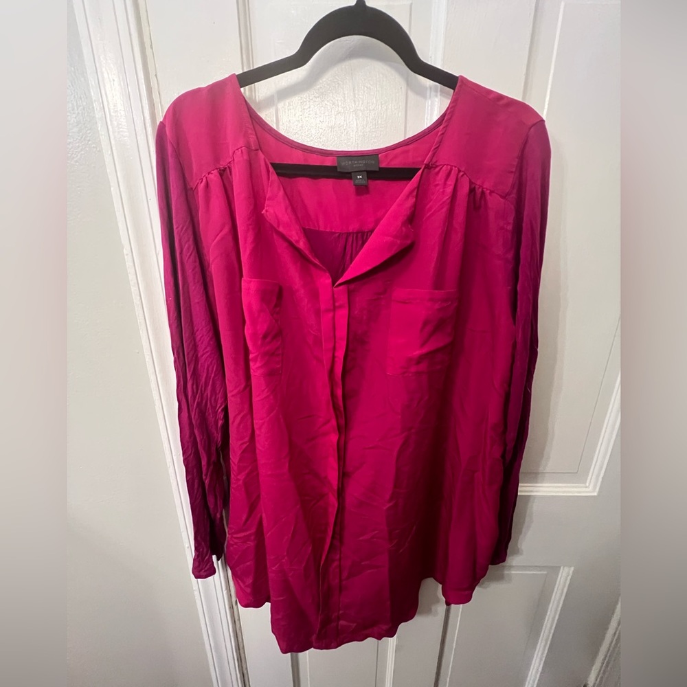Worthington long sleeve stretch two tone blouse - size 3x